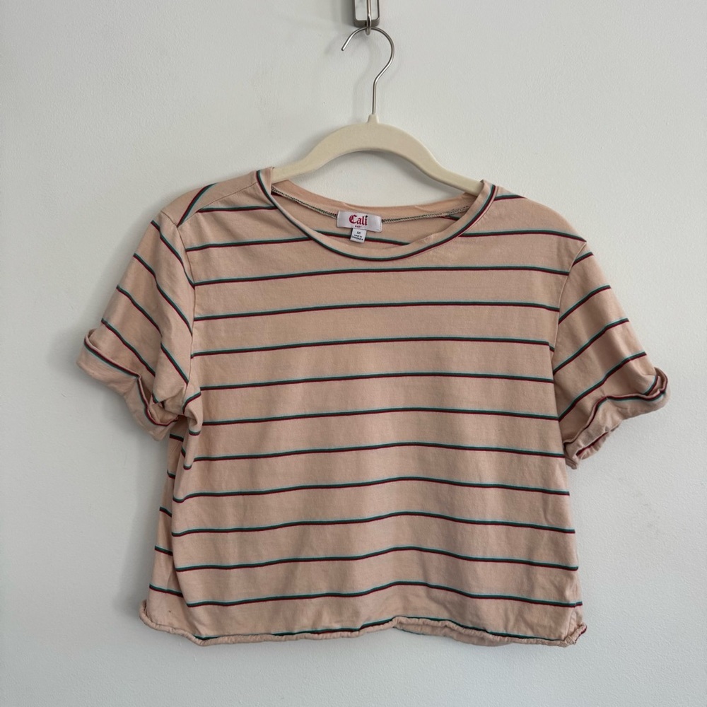 Cali Baby Stripped and Ballet Pink Cropped Tee Medium